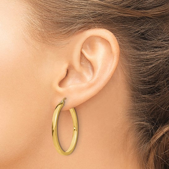 10k yellow gold classic square tube round hoop earrings 35mm x 3mm