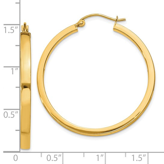 10k Yellow Gold Classic Square Tube Round Hoop Earrings 35mm x 3mm