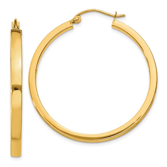 10k yellow gold classic square tube round hoop earrings 35mm x 3mm