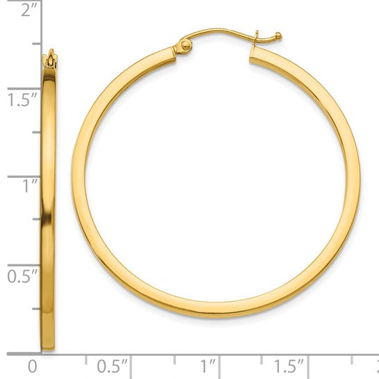 10k Yellow Gold Classic Square Tube Round Hoop Earrings 41mm x 2mm