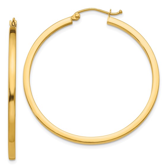 10k yellow gold classic square tube round hoop earrings 41mm x 2mm
