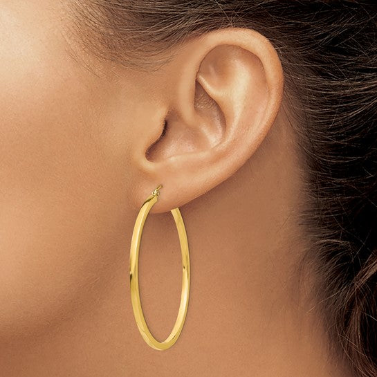 10k yellow gold classic square tube round hoop earrings 46mm x 2mm