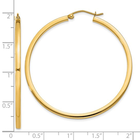10k yellow gold classic square tube round hoop earrings 46mm x 2mm