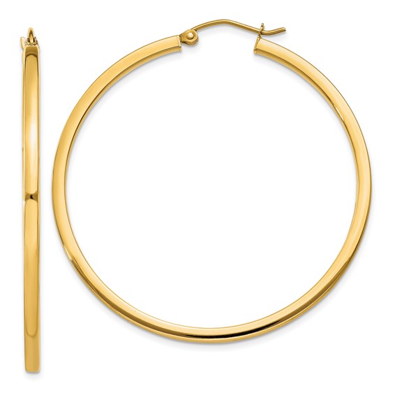 10k yellow gold classic square tube round hoop earrings 46mm x 2mm