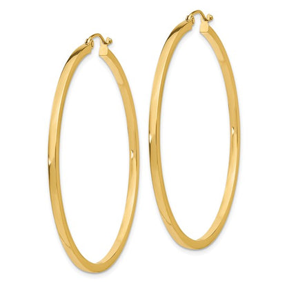 10k yellow gold classic square tube round hoop earrings 51mm x 2mm