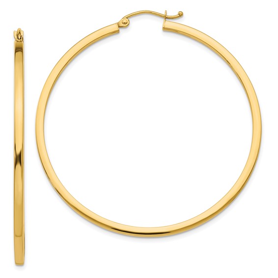 10k yellow gold classic square tube round hoop earrings 51mm x 2mm