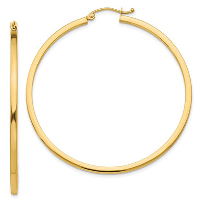 10k yellow gold classic square tube round hoop earrings 51mm x 2mm