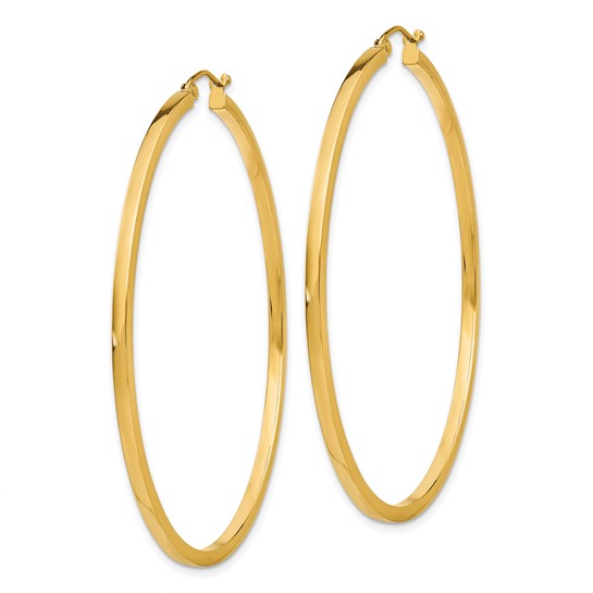 10k yellow gold classic square tube round hoop earrings 55mm x 2mm