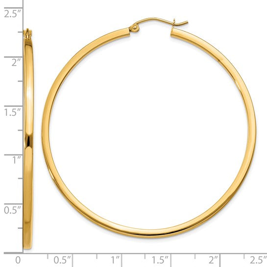 10k yellow gold classic square tube round hoop earrings 55mm x 2mm