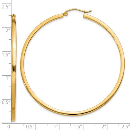 10k yellow gold classic square tube round hoop earrings 55mm x 2mm