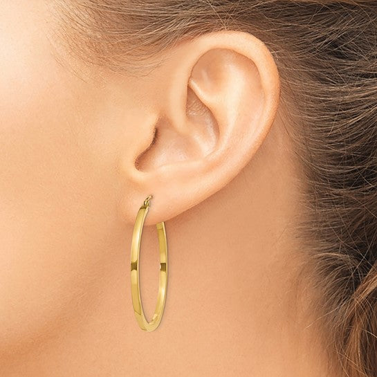 10k yellow gold classic square tube round hoop earrings 36mm x 2mm