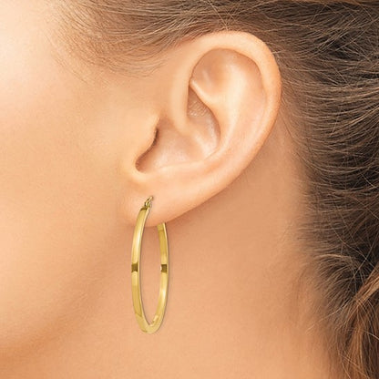 10k yellow gold classic square tube round hoop earrings 36mm x 2mm