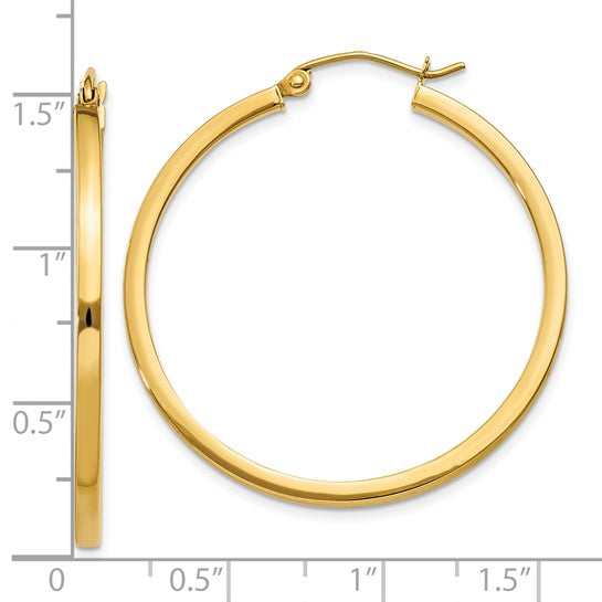 10k yellow gold classic square tube round hoop earrings 36mm x 2mm