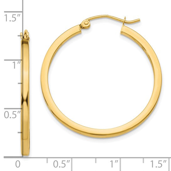 10k yellow gold classic square tube round hoop earrings 31mm x 2mm