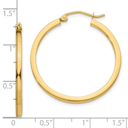 10k yellow gold classic square tube round hoop earrings 31mm x 2mm
