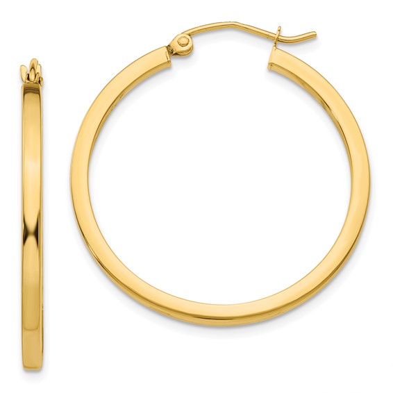 10k yellow gold classic square tube round hoop earrings 31mm x 2mm