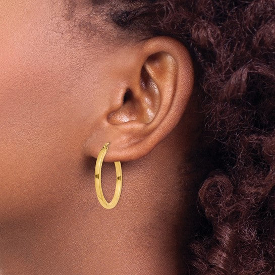 10k yellow gold classic square tube round hoop earrings 25mm x 2mm