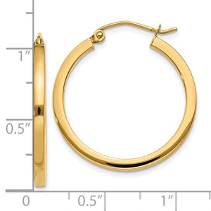 10k Yellow Gold Classic Square Tube Round Hoop Earrings 25mm x 2mm