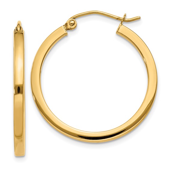10k yellow gold classic square tube round hoop earrings 25mm x 2mm
