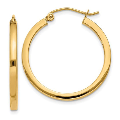10k yellow gold classic square tube round hoop earrings 25mm x 2mm