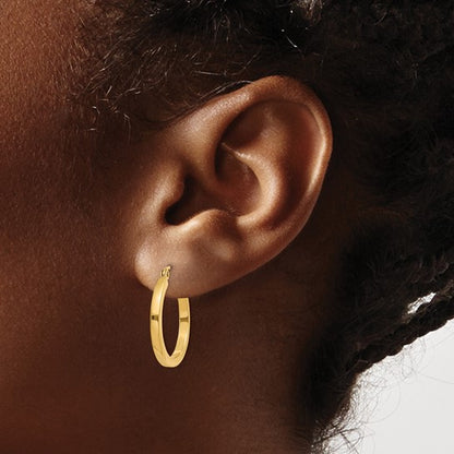 10k yellow gold classic square tube round hoop earrings 20mm x 2mm