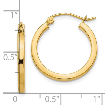 10k yellow gold classic square tube round hoop earrings 20mm x 2mm