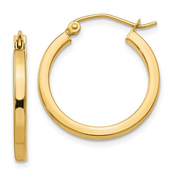 10k Yellow Gold Classic Square Tube Round Hoop Earrings 20mm x 2mm