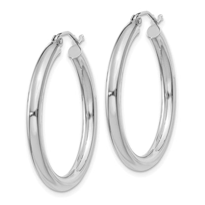 10K White Gold Classic Round Hoop Earrings 30mm x 3mm
