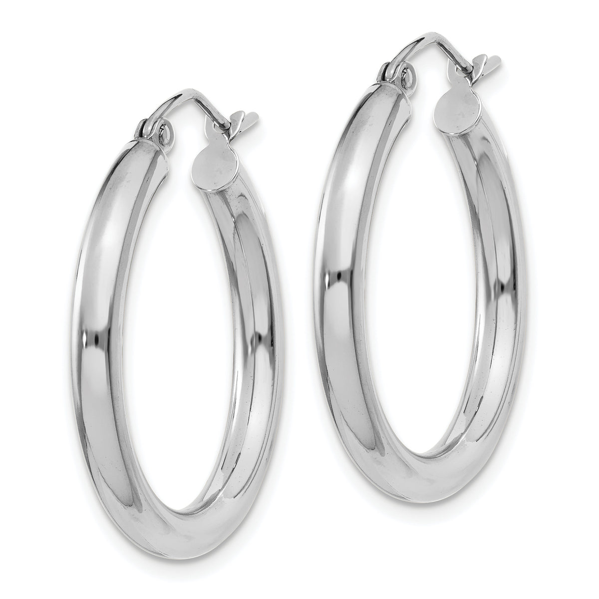 10K White Gold Classic Round Hoop Earrings 25mm x 3mm