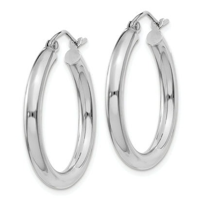 10K White Gold Classic Round Hoop Earrings 25mm x 3mm
