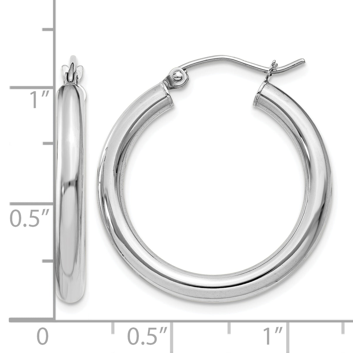 10K White Gold Classic Round Hoop Earrings 25mm x 3mm