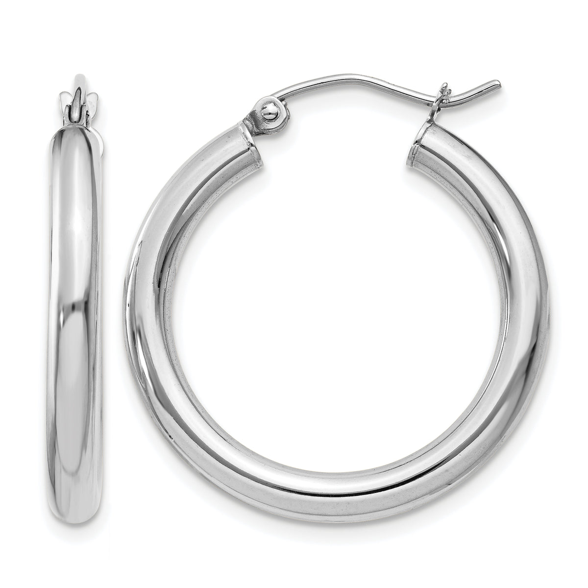 10K White Gold Classic Round Hoop Earrings 25mm x 3mm