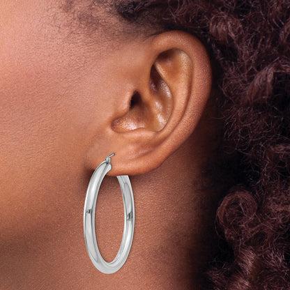 10K White Gold Classic Round Hoop Earrings 40mm x 4mm