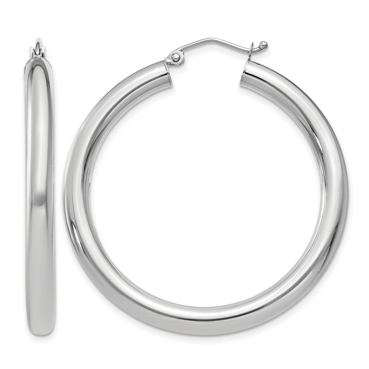 10K White Gold Classic Round Hoop Earrings 40mm x 4mm