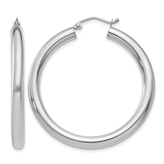 10K White Gold Classic Round Hoop Earrings 40mm x 4mm