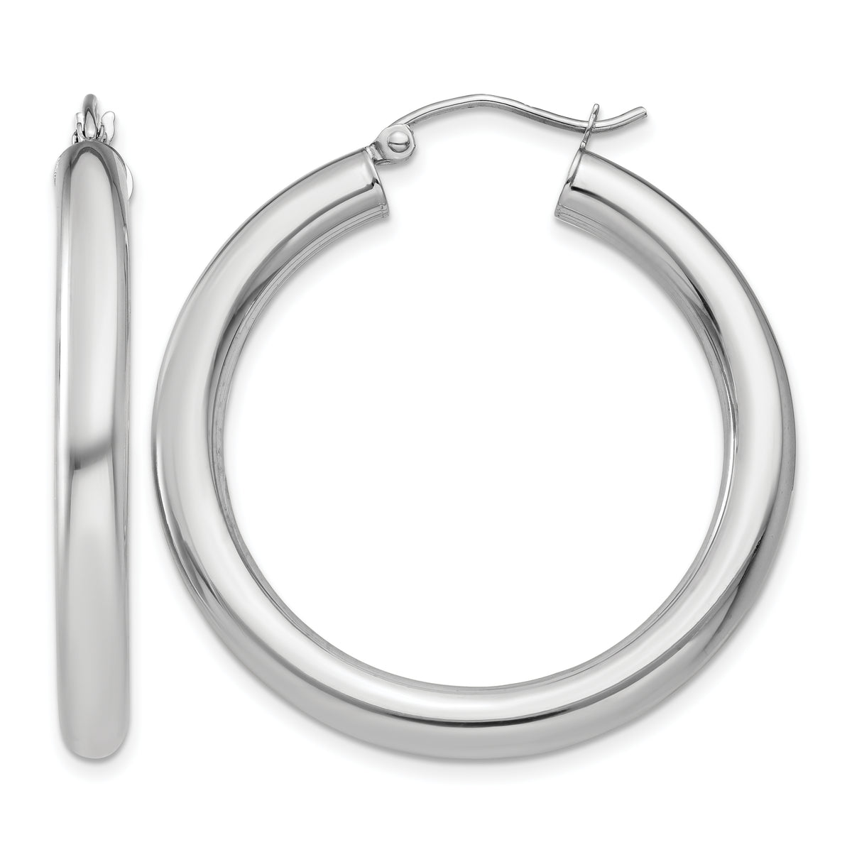 10K White Gold Classic Round Hoop Earrings 35mm x 4mm