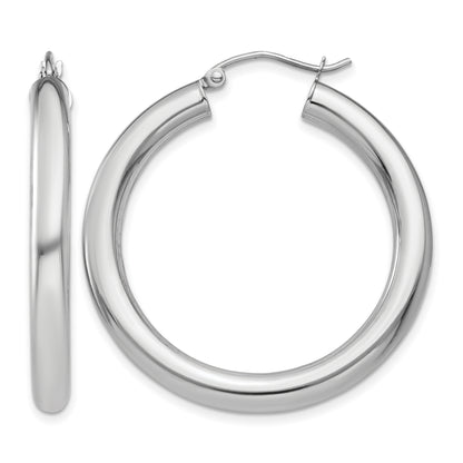 10K White Gold Classic Round Hoop Earrings 35mm x 4mm