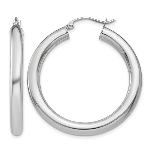10K White Gold Classic Round Hoop Earrings 35mm x 4mm