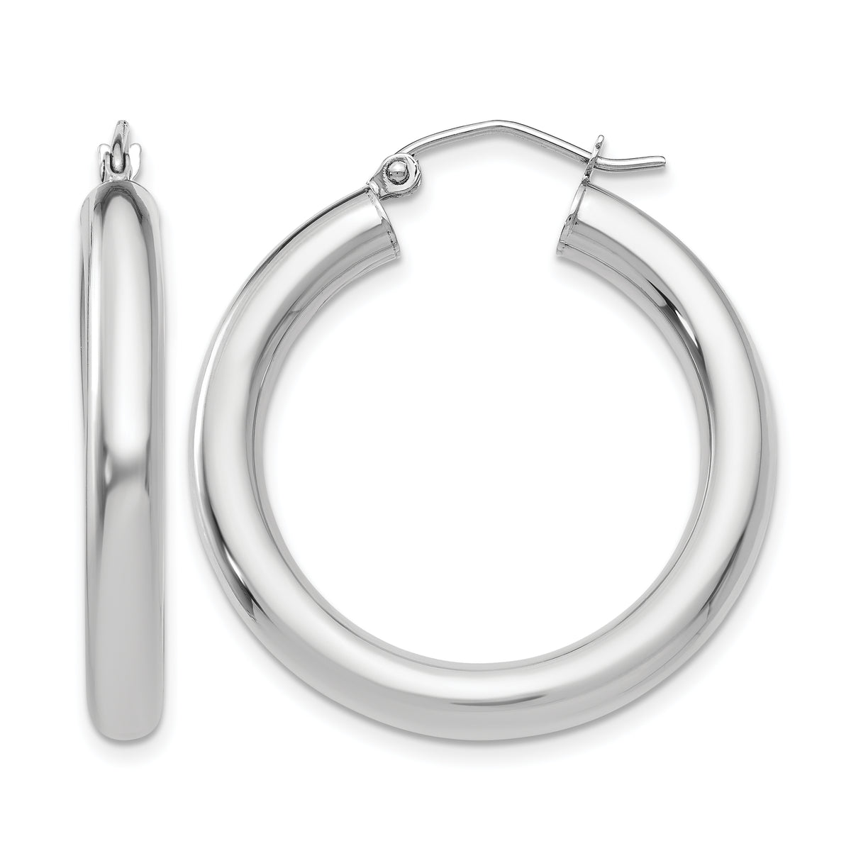 10K White Gold Classic Round Hoop Earrings 30mm x 4mm