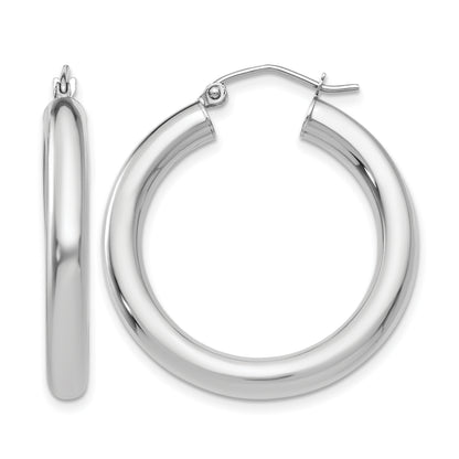 10K White Gold Classic Round Hoop Earrings 30mm x 4mm