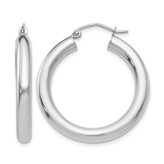 10K White Gold Classic Round Hoop Earrings 30mm x 4mm