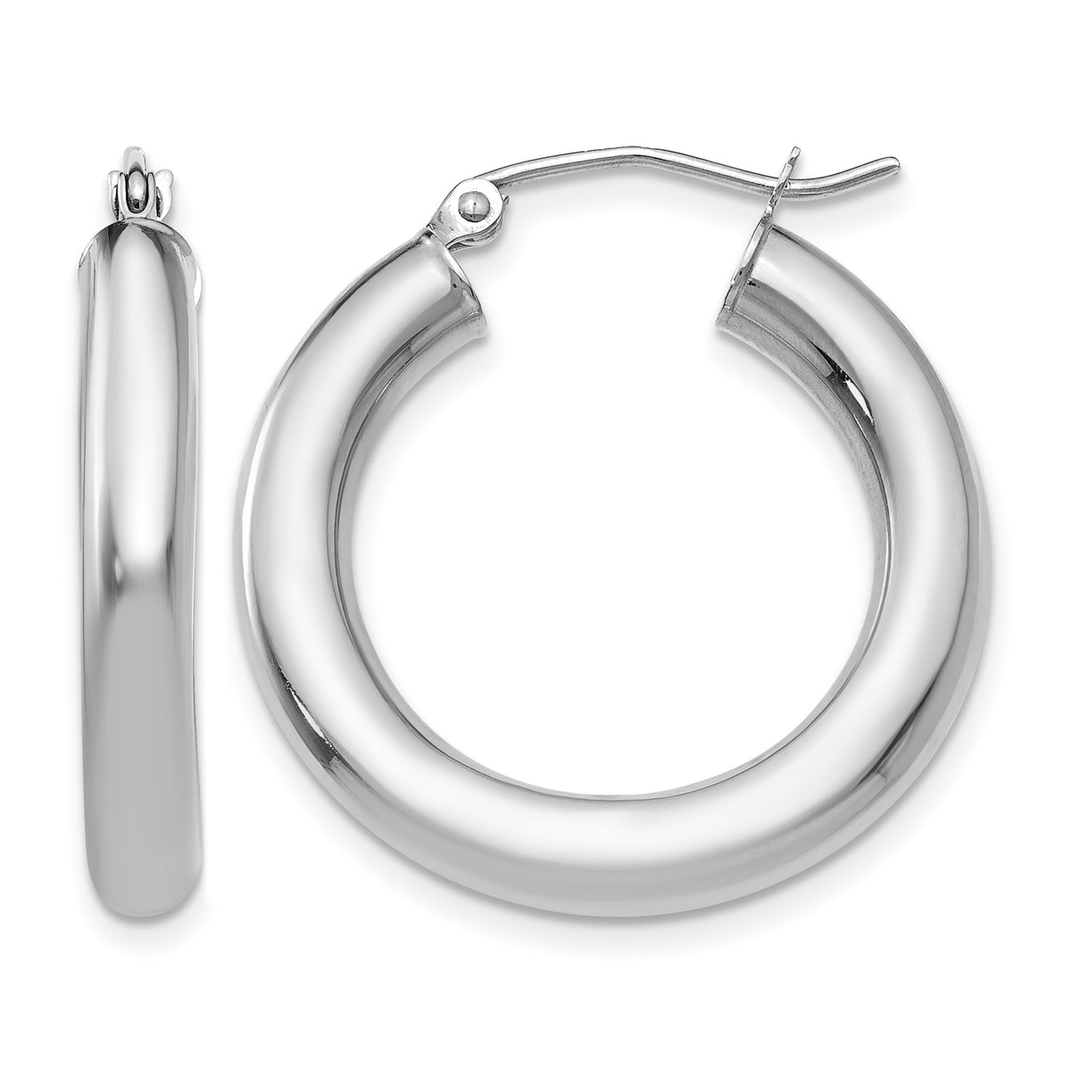 10K White Gold Classic Round Hoop Earrings 25mm x 4mm