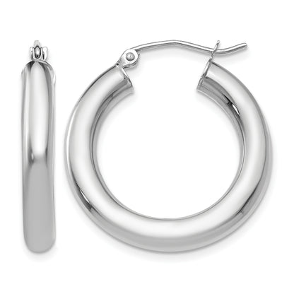 10K White Gold Classic Round Hoop Earrings 25mm x 4mm