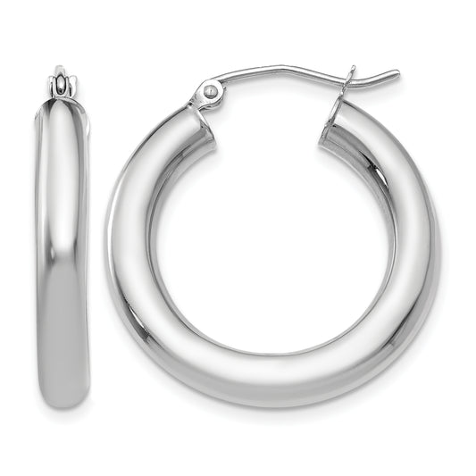 10K White Gold Classic Round Hoop Earrings 25mm x 4mm