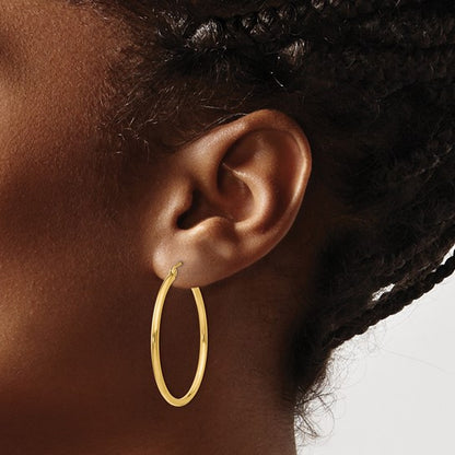 10K Yellow Gold Classic Round Hoop Earrings 35mm x 2mm