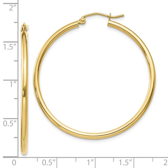 10K Yellow Gold Classic Round Hoop Earrings 40mm x 2mm