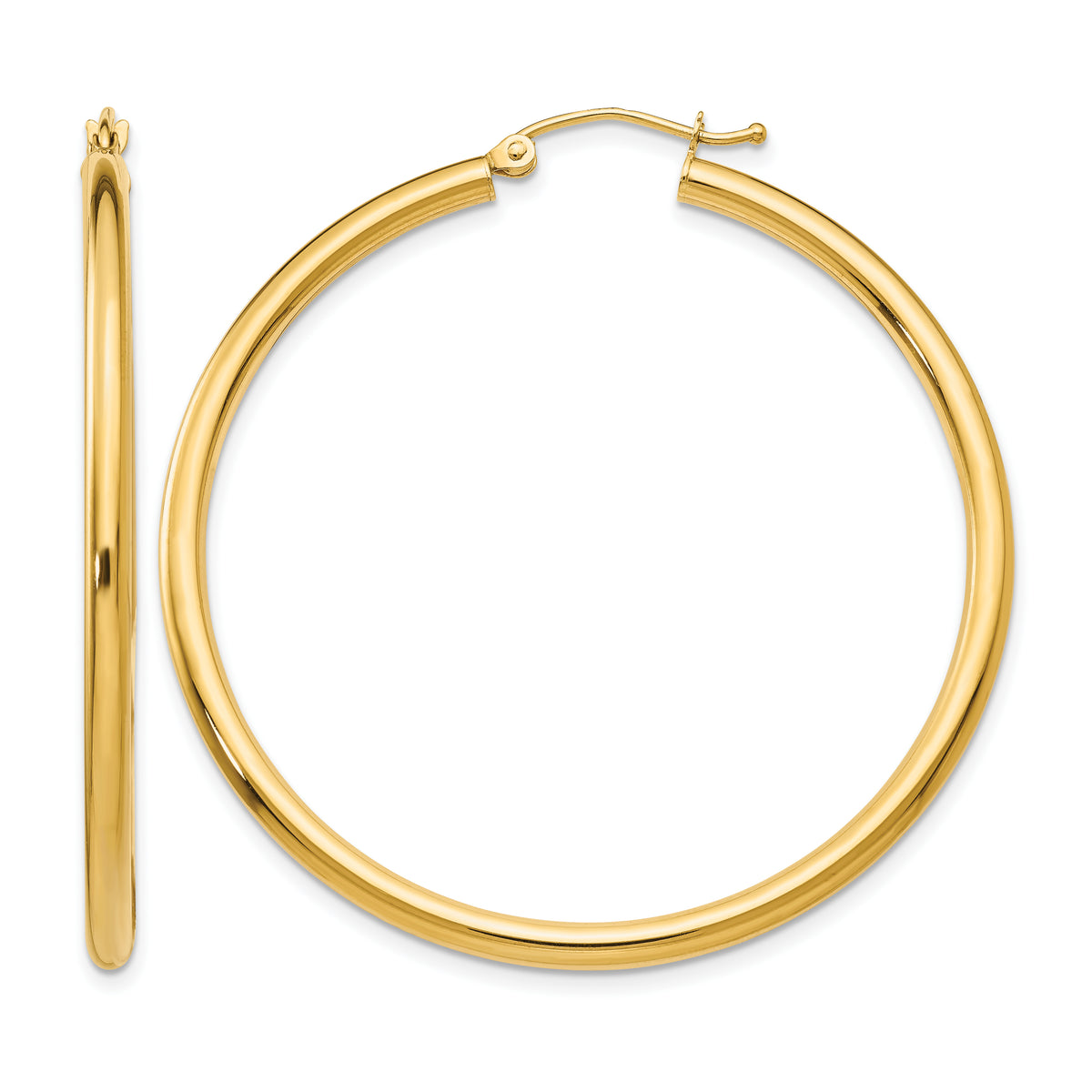 10K Yellow Gold 45mm x 2.5mm Round Hoop Earrings