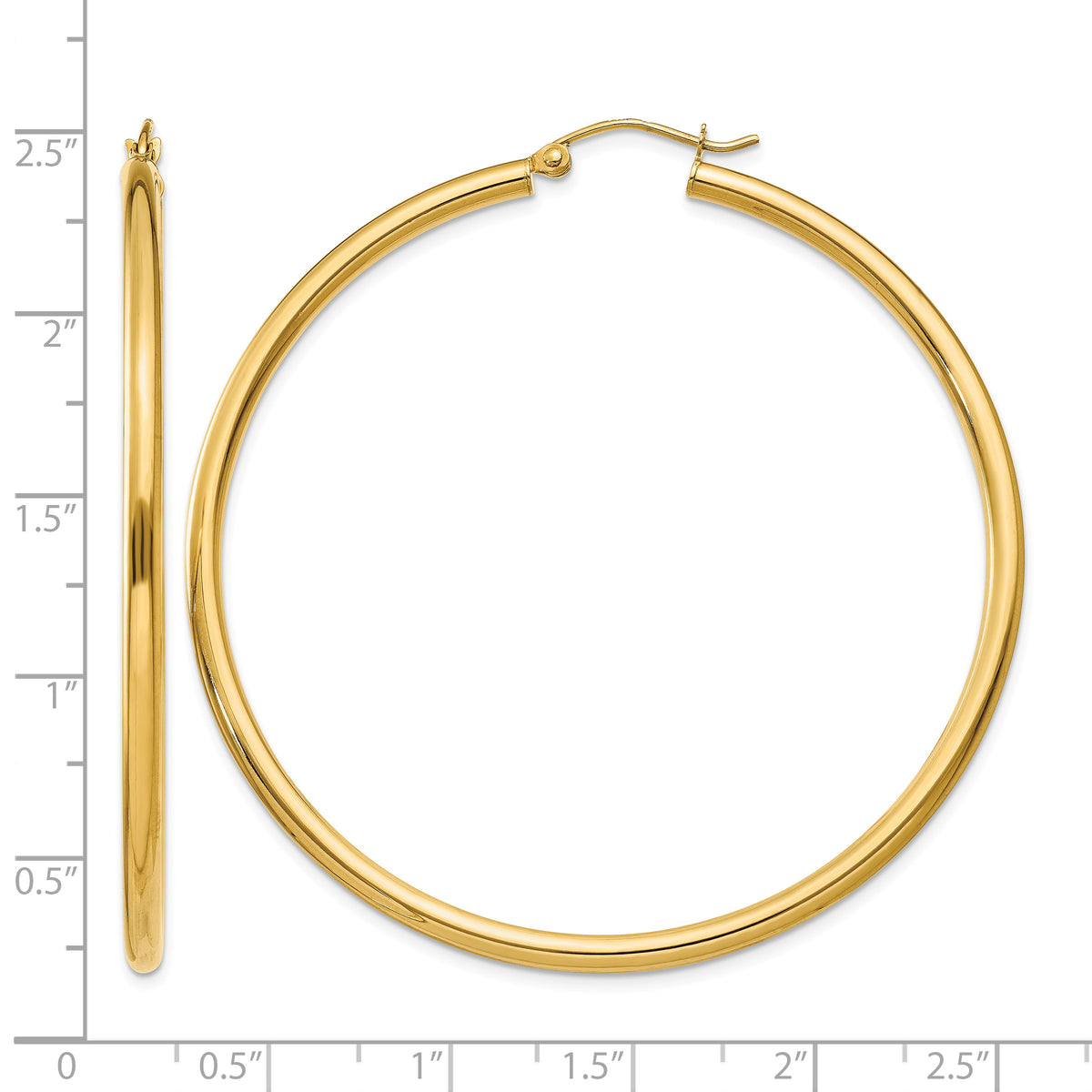 10K Yellow Gold 55mm x 2.5mm Round Hoop Earrings