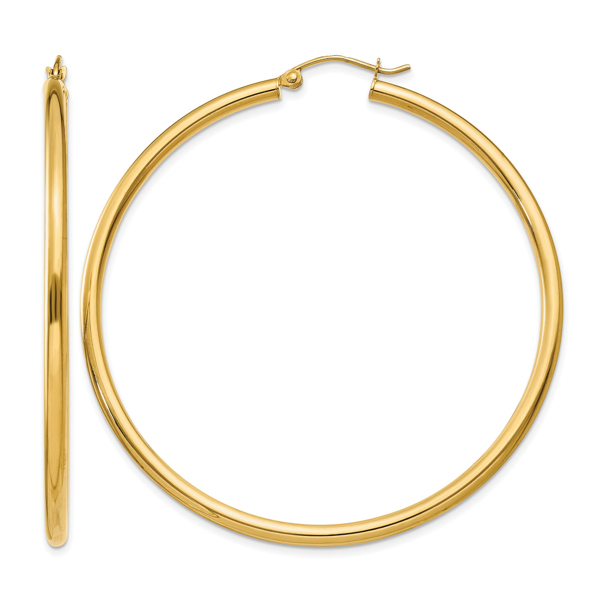 10K Yellow Gold 55mm x 2.5mm Round Hoop Earrings