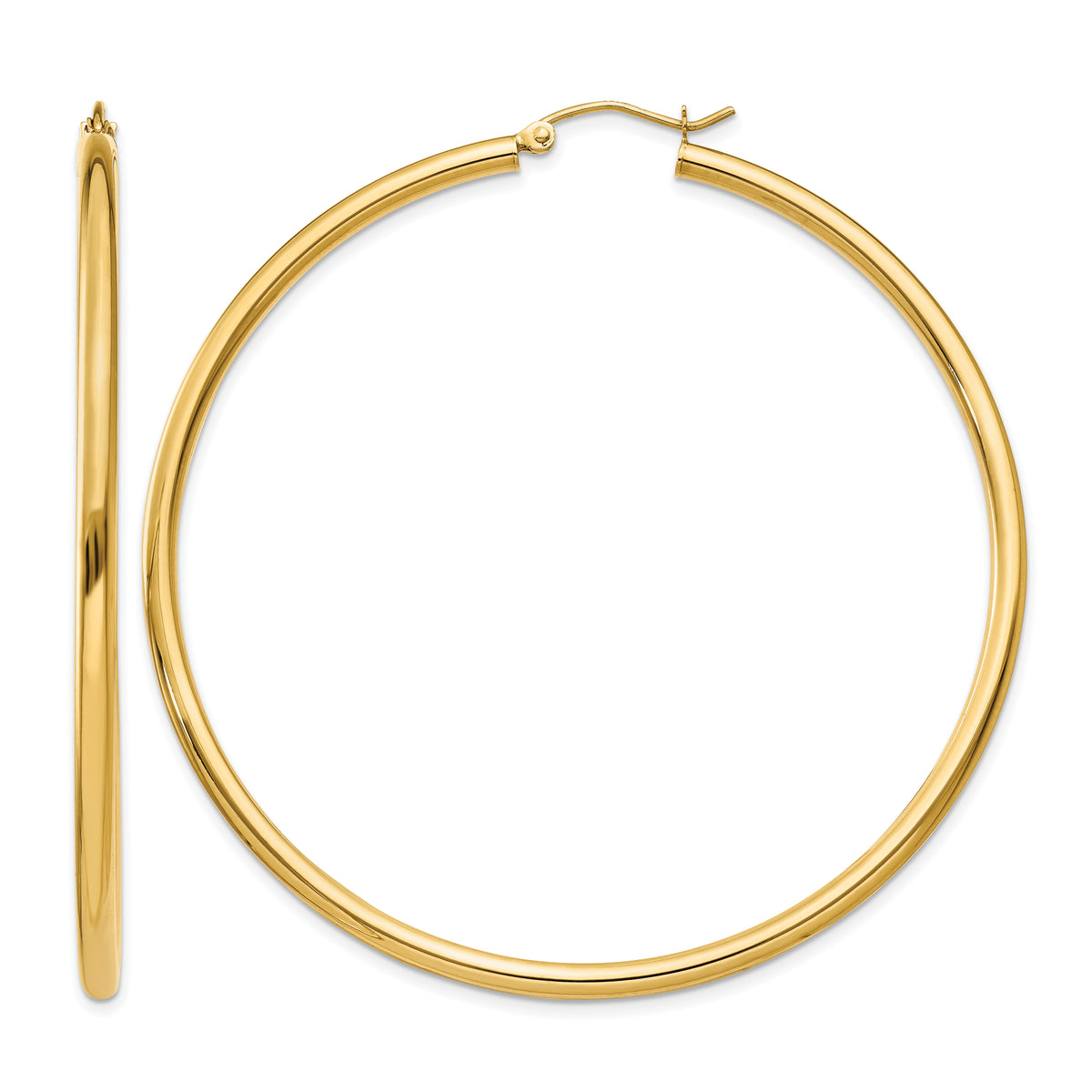 10K Yellow Gold 60mm x 2.5mm Round Hoop Earrings